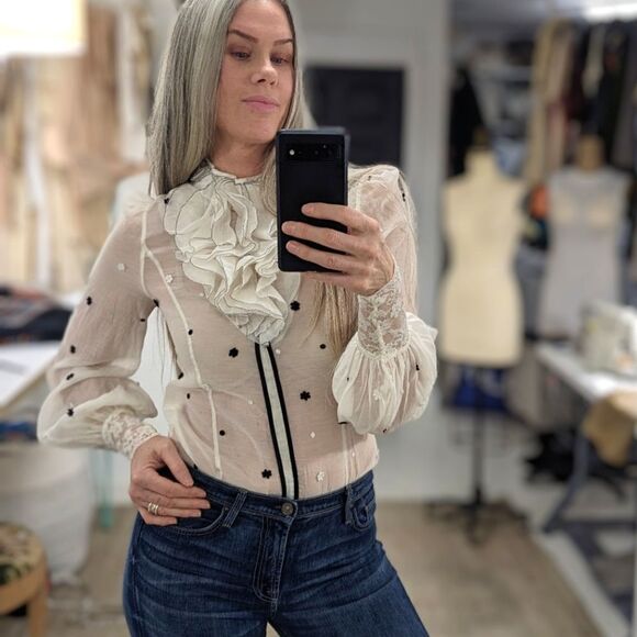 Silk Ruffle Blouse Bodysuit - Picture 4 of 7